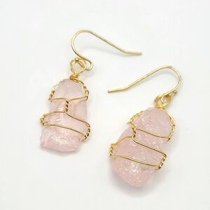 Natural Irregular Rose Quartz Earrings Gold Tone